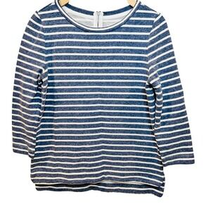 Lou & Grey LOFT Striped Sweatshirt Women Medium Blue White Zip Back Coastal Chic